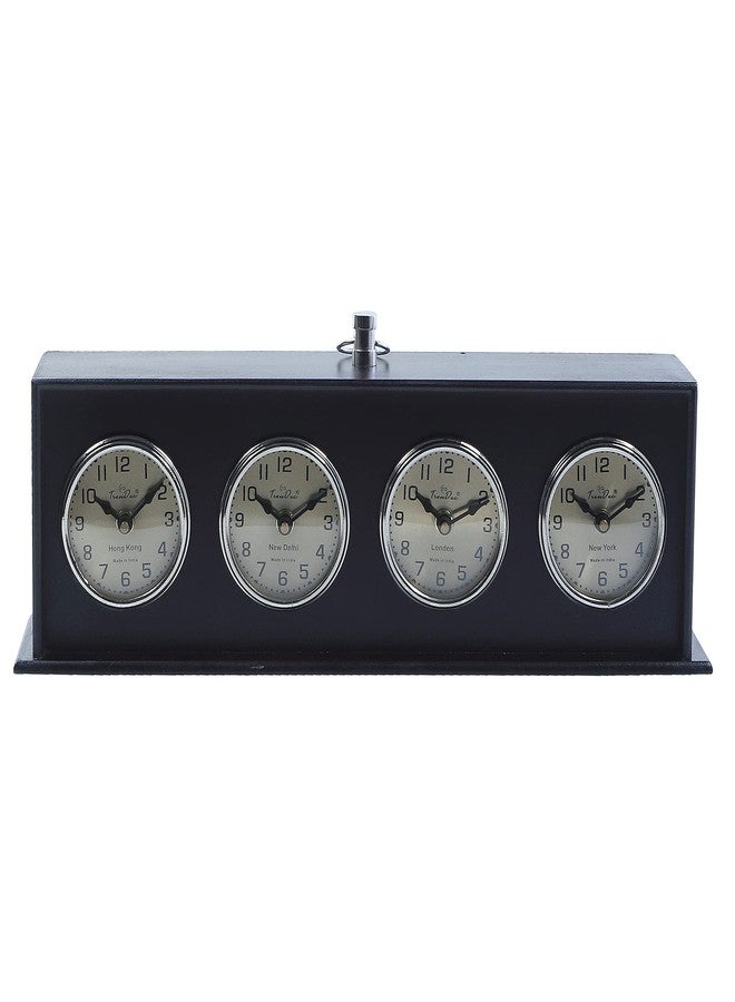TrenDec 4-Time Zone World Clock | Black Wooden Analog Desk Clock for Home & Office. - Image 3